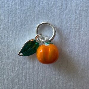 Sterling Silver 925 Persimmon Leaf Charm Pendant Bracelet Enameled Orange Green